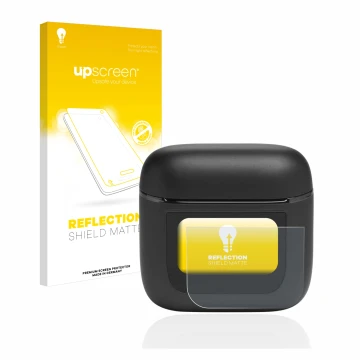 Parte frontal de un envase de producto con el logotipo de la marca upscreen. Al lado se muestra el dispositivo JBL Tour Pro 2 