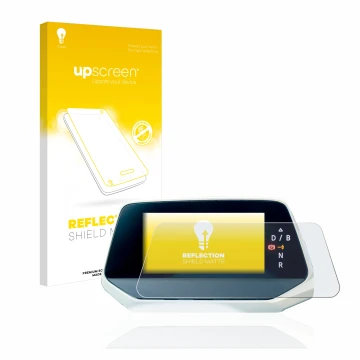 Parte frontal de un envase de producto con el logotipo de la marca upscreen. Al lado se muestra el dispositivo Volkswagen ID.4