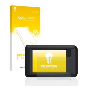 Parte frontal de un envase de producto con el logotipo de la marca upscreen. Al lado se muestra el dispositivo Hikmicro Pocket