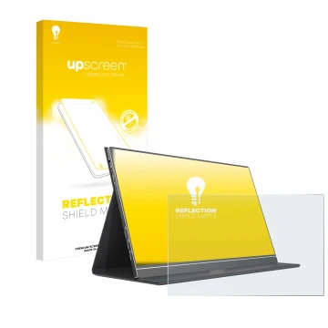 Parte frontal de un envase de producto con el logotipo de la marca upscreen. Al lado se muestra el dispositivo Arzopa ‎S1 Tabl