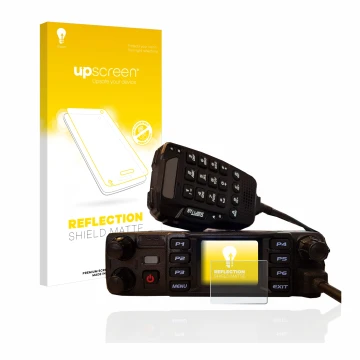 Parte frontal de un envase de producto con el logotipo de la marca upscreen. Al lado se muestra el dispositivo AnyTone AT-D578