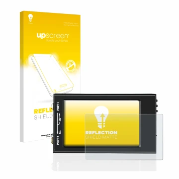 Parte frontal de un envase de producto con el logotipo de la marca upscreen. Al lado se muestra el dispositivo SDRGEEK NanoVNA