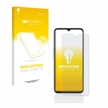 Parte frontal de un envase de producto con el logotipo de la marca upscreen. Al lado se muestra el dispositivo Oppo A77 5G con