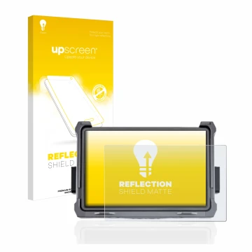 Parte frontal de un envase de producto con el logotipo de la marca upscreen. Al lado se muestra el dispositivo DJI Transmissio