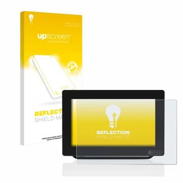 Parte frontal de un envase de producto con el logotipo de la marca upscreen. Al lado se muestra el dispositivo Raymarine Axiom