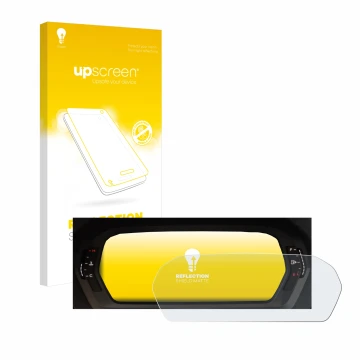 Parte frontal de un envase de producto con el logotipo de la marca upscreen. Al lado se muestra el dispositivo Audi A3 2023 Vi