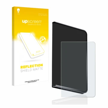 Parte frontal de un envase de producto con el logotipo de la marca upscreen. Al lado se muestra el dispositivo Ledger Stax cry