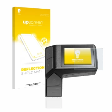 Parte frontal de un envase de producto con el logotipo de la marca upscreen. Al lado se muestra el dispositivo Giant Ridecontr