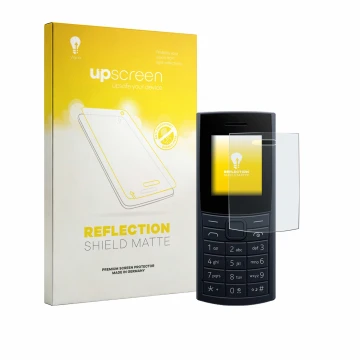 Parte frontal de un envase de producto con el logotipo de la marca upscreen. Al lado se muestra el dispositivo Nokia 110 4G (2