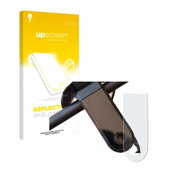 Parte frontal de un envase de producto con el logotipo de la marca upscreen. Al lado se muestra el dispositivo NIU KQi3 Max co