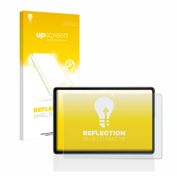 Parte frontal de un envase de producto con el logotipo de la marca upscreen. Al lado se muestra el dispositivo Blackview Tab 7