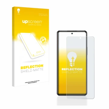 Parte frontal de un envase de producto con el logotipo de la marca upscreen. Al lado se muestra el dispositivo Infinix Note 30