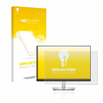 Parte frontal de un envase de producto con el logotipo de la marca upscreen. Al lado se muestra el dispositivo Dell Profession