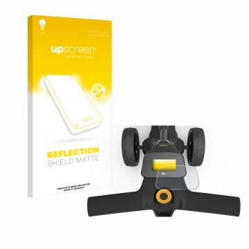 Parte frontal de un envase de producto con el logotipo de la marca upscreen. Al lado se muestra el dispositivo PowaKaddy FX3 c