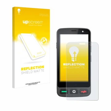 Parte frontal de un envase de producto con el logotipo de la marca upscreen. Al lado se muestra el dispositivo Brondi Amico Po