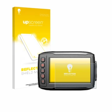 Parte frontal de un envase de producto con el logotipo de la marca upscreen. Al lado se muestra el dispositivo Blueskysea DV99