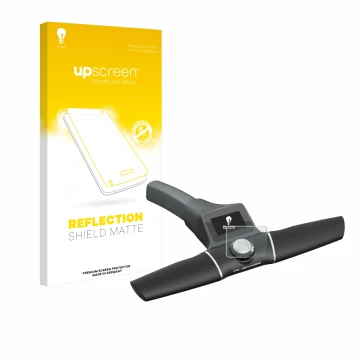 Parte frontal de un envase de producto con el logotipo de la marca upscreen. Al lado se muestra el dispositivo Motocaddy S1 DH