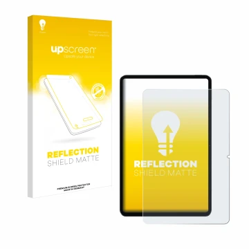 Parte frontal de un envase de producto con el logotipo de la marca upscreen. Al lado se muestra el dispositivo Xiaomi Pad 6 co