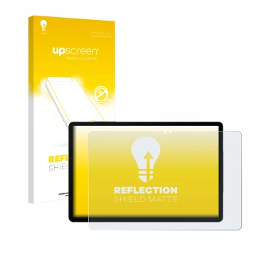 Parte frontal de un envase de producto con el logotipo de la marca upscreen. Al lado se muestra el dispositivo Samsung Galaxy 