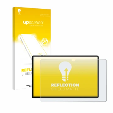 Parte frontal de un envase de producto con el logotipo de la marca upscreen. Al lado se muestra el dispositivo Samsung Galaxy 