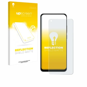 Parte frontal de un envase de producto con el logotipo de la marca upscreen. Al lado se muestra el dispositivo Oppo A78 4G con