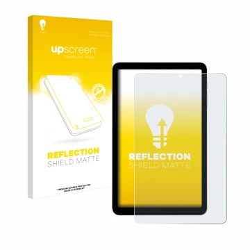 Parte frontal de un envase de producto con el logotipo de la marca upscreen. Al lado se muestra el dispositivo Alldocube iPlay