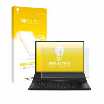 Parte frontal de un envase de producto con el logotipo de la marca upscreen. Al lado se muestra el dispositivo ASUS ROG Zephyr