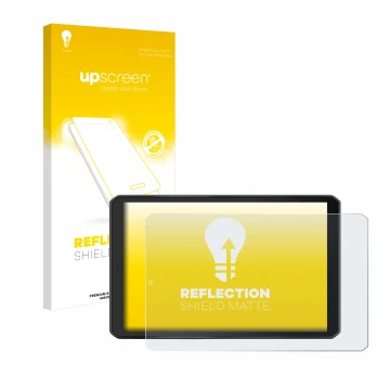 Parte frontal de un envase de producto con el logotipo de la marca upscreen. Al lado se muestra el dispositivo Garmin Camper 8