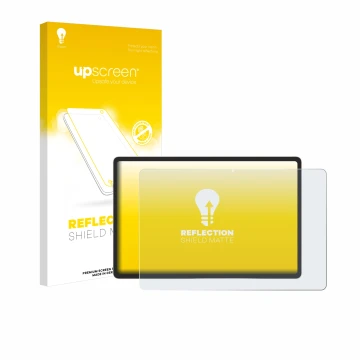Parte frontal de un envase de producto con el logotipo de la marca upscreen. Al lado se muestra el dispositivo Samsung Galaxy 