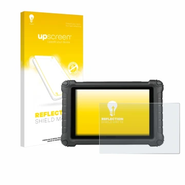 Parte frontal de un envase de producto con el logotipo de la marca upscreen. Al lado se muestra el dispositivo Autel MX900c co