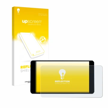 Parte frontal de un envase de producto con el logotipo de la marca upscreen. Al lado se muestra el dispositivo Zontes 350D con