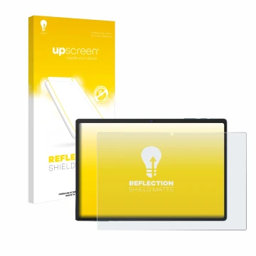 Parte frontal de un envase de producto con el logotipo de la marca upscreen. Al lado se muestra el dispositivo Oukitel OKT3 co