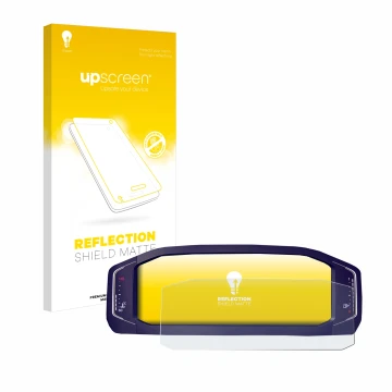 Parte frontal de un envase de producto con el logotipo de la marca upscreen. Al lado se muestra el dispositivo Volkswagen Pass