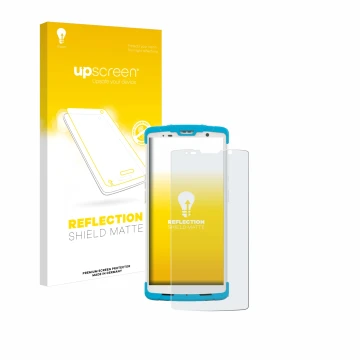 Parte frontal de un envase de producto con el logotipo de la marca upscreen. Al lado se muestra el dispositivo Newland SD55 Ly