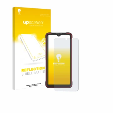 Parte frontal de un envase de producto con el logotipo de la marca upscreen. Al lado se muestra el dispositivo Newland Speedat