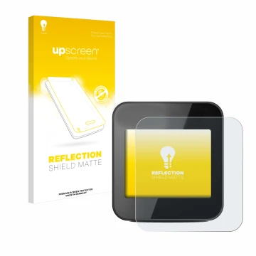 Parte frontal de un envase de producto con el logotipo de la marca upscreen. Al lado se muestra el dispositivo Cycplus GPS G1 