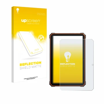 Parte frontal de un envase de producto con el logotipo de la marca upscreen. Al lado se muestra el dispositivo Blackview Activ