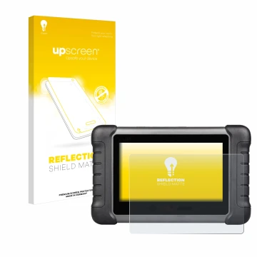 Parte frontal de un envase de producto con el logotipo de la marca upscreen. Al lado se muestra el dispositivo Autel MaxiCheck