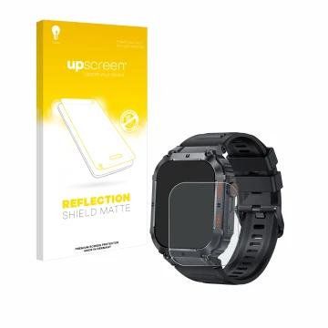 Parte frontal de un envase de producto con el logotipo de la marca upscreen. Al lado se muestra el dispositivo GaWear K57PRO 1