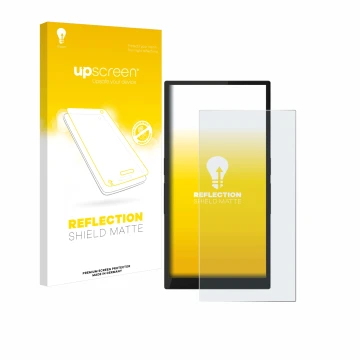 Parte frontal de un envase de producto con el logotipo de la marca upscreen. Al lado se muestra el dispositivo Hiby R6 Pro II 