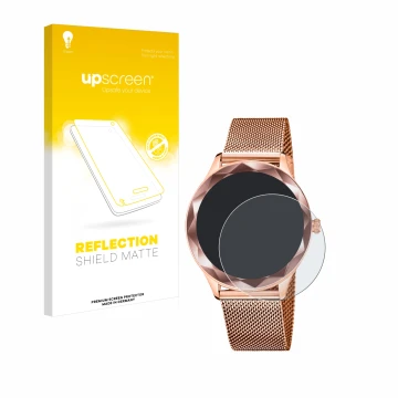 Parte frontal de un envase de producto con el logotipo de la marca upscreen. Al lado se muestra el dispositivo Lotus SMARTIME 