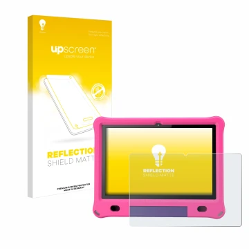 Parte frontal de un envase de producto con el logotipo de la marca upscreen. Al lado se muestra el dispositivo Pritom B10 Kids