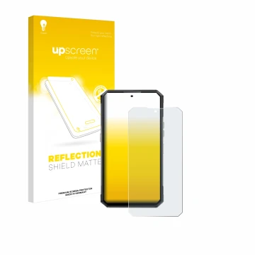 Parte frontal de un envase de producto con el logotipo de la marca upscreen. Al lado se muestra el dispositivo Oukitel WP30 Pr