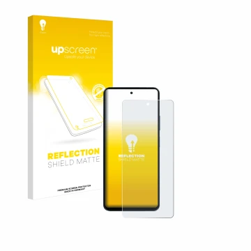 Parte frontal de un envase de producto con el logotipo de la marca upscreen. Al lado se muestra el dispositivo Blackview Shark