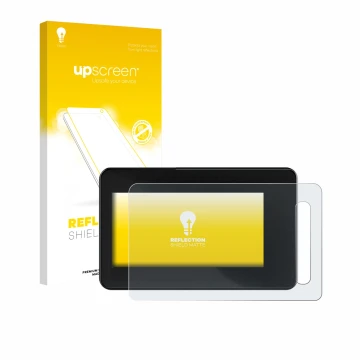 Parte frontal de un envase de producto con el logotipo de la marca upscreen. Al lado se muestra el dispositivo Shimano Steps S