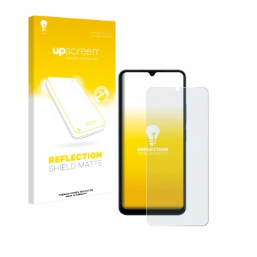 Parte frontal de un envase de producto con el logotipo de la marca upscreen. Al lado se muestra el dispositivo Xiaomi Redmi 13