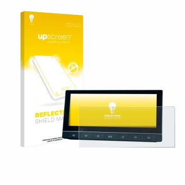 Parte frontal de un envase de producto con el logotipo de la marca upscreen. Al lado se muestra el dispositivo MG 5 IPS-HD 10.