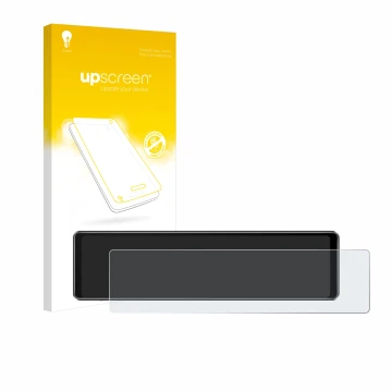 Parte frontal de un envase de producto con el logotipo de la marca upscreen. Al lado se muestra el dispositivo Airpuxem T76-EU