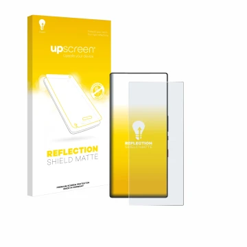 Parte frontal de un envase de producto con el logotipo de la marca upscreen. Al lado se muestra el dispositivo ZTE Nubia Red M