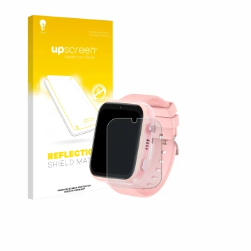 Parte frontal de un envase de producto con el logotipo de la marca upscreen. Al lado se muestra el dispositivo jianyana 4G Kid